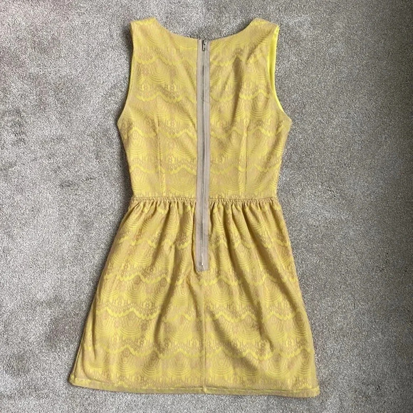 Anthropologie Eighty Sixty Sleeveless Lace Yellow Beige Fit Flare Mini Dress S - Picture 8 of 9